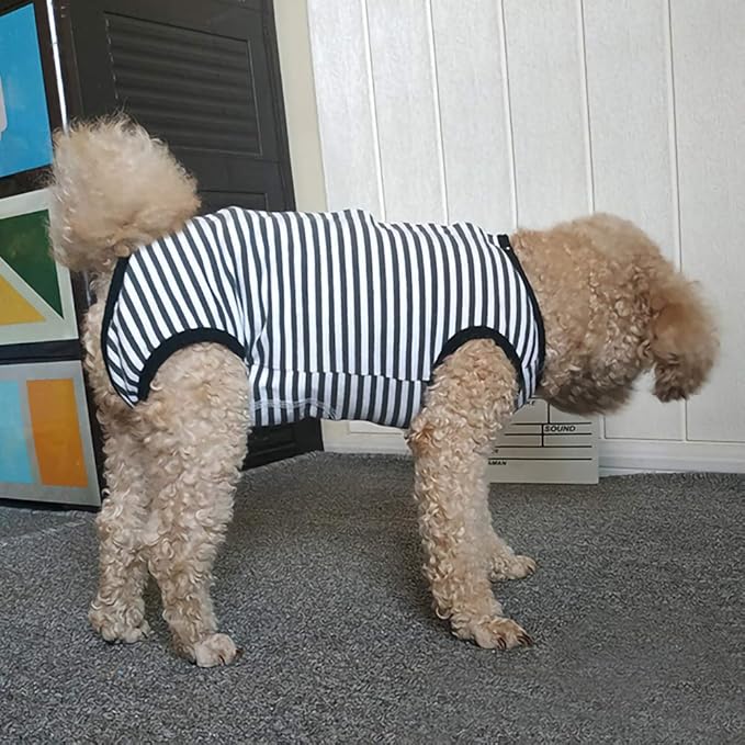 Dog’s Recovery Suit Post Surgery Shirt for Puppy, Wound Protective Clothes for Little Animals(Black White Stripe-l)