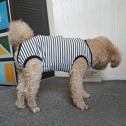 Dog’s Recovery Suit Post Surgery Shirt for Puppy, Wound Protective Clothes for Little Animals(Black White Stripe-XXS)