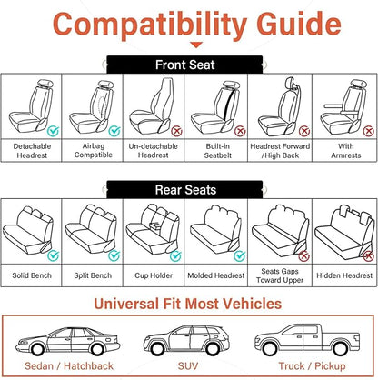 Coverado Car Seat Covers Full Set, Waterproof Nappa Leather Seat Covers for Cars, Universal 5 Seats Car Seat Covers, Front and Back Car Seat Protector, Auto Seat Covers Fit for Most Cars, Beige
