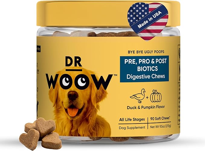Probiotics Supplements for Dogs Soft Chews (90 CT) – Digestive Support + Gut Balance & Healthy Stool Support – Probiotics + Digestive Enzymes – Duck & Pumpkin Flavor – Made in USA