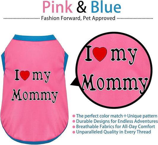 Color-Blocked Dog Tank Top with Playful Heat Transfer Designs – Lightweight Polyester Shirt for Small,MediumDogs, Perfect for Casual Outings.I Love My Mommy Pink L