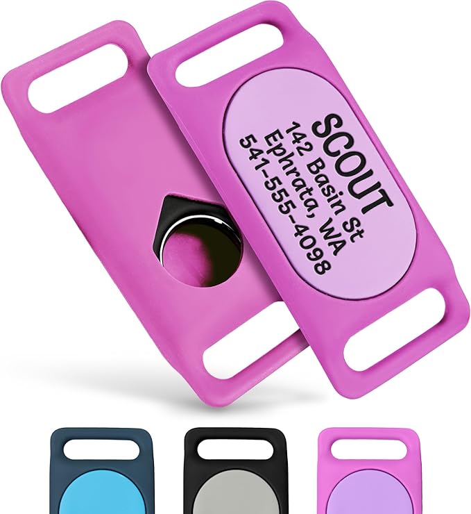 GoTags Dog Collar Holder for SmartTag2 Tracker, Personalized Tag Case for Dog Collar, Up to 4 Lines of Text, Slide On Nameplate for GPS Samsung Tracker, Compatible with Android (SmartTag2, Small)