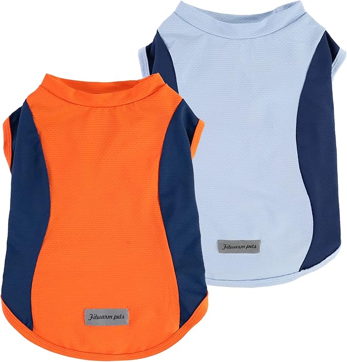 Fitwarm 2 Pack UPF 50+ UV Sun Protection Dog Shirt, Quick Dry Summer Dog Clothes for Small Dogs Boy Girl, Reflective Label, Lightweight Breathable Cooling Vest, Pet Cat Outfit, Orange, Blue, XXL