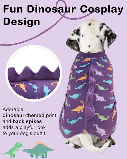 CuteBone Dinosaur Costume Dog Pajamas, Stretchy Spandex Crystal Velvet Sleepwear Coat for Small Dogs, Soft & Warm Pet Outfit Clothes for Cold Weather, Cozy Pullover Design COSP04M