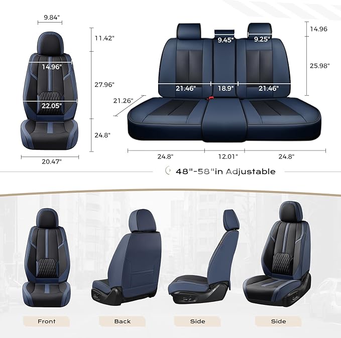 Coverado Car Seat Covers, Front and Back Seat Covers, Universal Seat Cover for Cars with Lumbar Support, Faux Leather Car Seat Protector Waterproof Car Seat Cushions Fit for Most Vehicles (Blue&Black)
