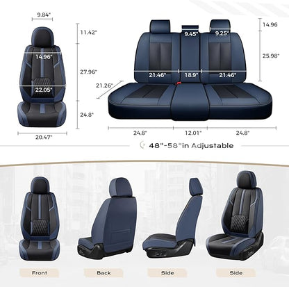 Coverado Front Seat Covers, 2 PCS Luxury Leather Seat Covers with Lumbar Support, Universal Seat Cover for Cars, Car Seat Protector Waterproof, Automotive Seat Cushions Fit for Most Cars (Blue&Black)