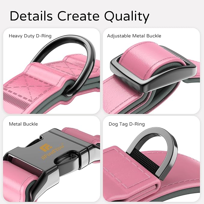 Airtag Dog Collar, Dog Collar with airtag Holder, IP68 Waterproof Leather Dog Collar with Metal Buckle & Lockable Airtag Holder, Heavy Duty Adjustable for Small Medium Large Dogs (Pink S)