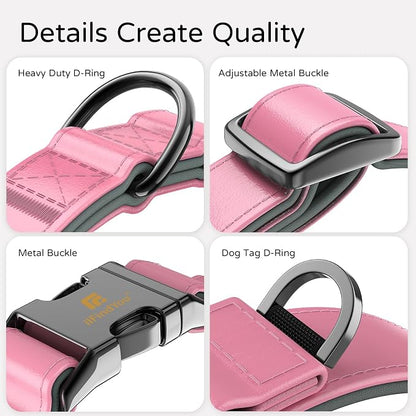 Airtag Dog Collar, Dog Collar with airtag Holder, IP68 Waterproof Leather Dog Collar with Metal Buckle & Lockable Airtag Holder, Heavy Duty Adjustable for Small Medium Large Dogs (Pink L)