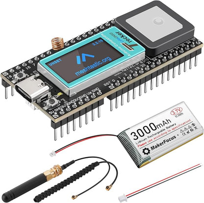 MakerFocus Wireless Tracker Supports GPS Galileo Multi-System Joint Positioning ESP32-S3 WiFi Bluetooth SX1262 UC6580 with 3000mAh Battery, 915MHz LoRa Antenna, 0.96-inch LCD Display for Meshtastic