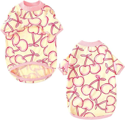 Dog Cherry T Shirts Pink Long Sleeve White Shirt Pajamas Pets Soft Cotton Apparel Clothes for Extra Large Dogs, 3XL Cherry