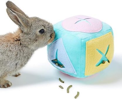 Large Rabbit Foraging Toy with Bell, Washable Puzzle Feed Game Rabbit Toy for Bunnies Boredom, Snuffle Ball Treat Dispenser Exercise Bunny Enrichment Toys, Bunny Toys for Indoor Bunnies(Random Color)