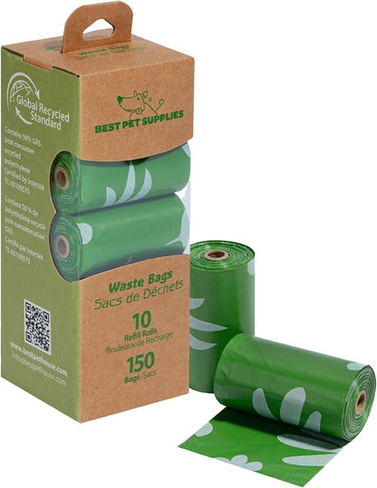 Best Pet Supplies Dog Poop Bags for Waste Refuse Cleanup, Doggy Roll Replacements for Outdoor Puppy Walking and Travel, Leak Proof and Tear Resistant, Thick Plastic - Green (Unscented), 150 Bags