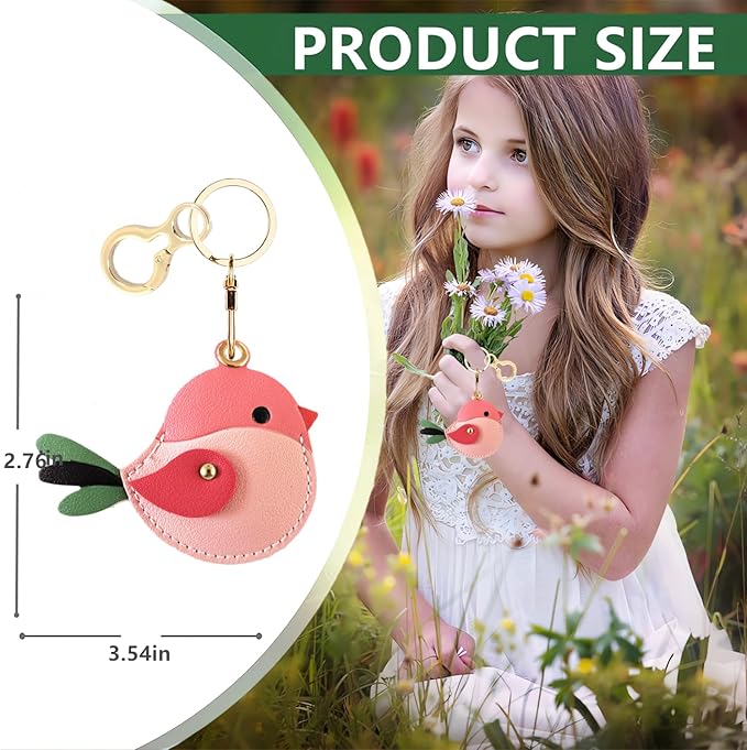 BORKUANA Leather Keychain Holder Case Compatible with AirTag,Cute Protective Cover with Keyring