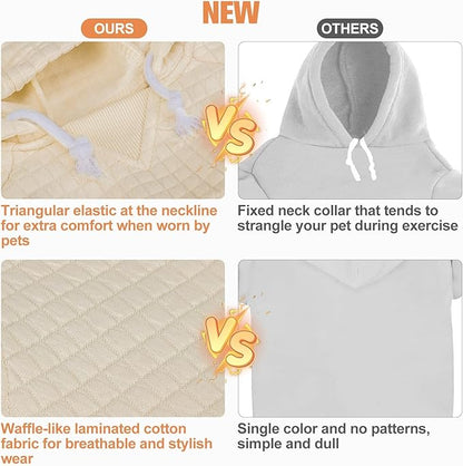 BEAUTYZOO Small Dog Hoodie Sweater with Pockets, Dog Clothes for Small Medium Dogs Boy Girl, Waffle-Like Laminated Cotton Pet Coats with Hat and Leash Hole, Cream L