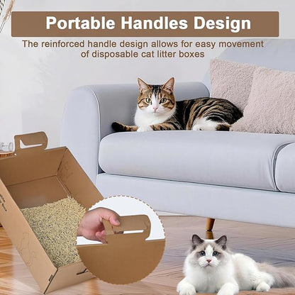 6 Pack Disposable Litter Boxes for Cats, 17.4" x 12.3" x5.4" Large Cardboard Cat Litter Box, Extra Thick Portable Travel Litter Box for Cats, Foldable, Waterproof, Leak Resistant (Large, Count, 6)