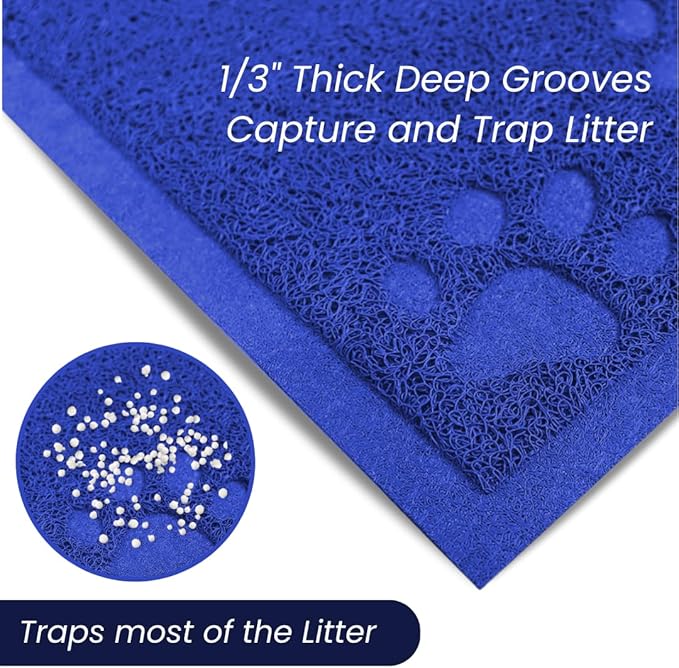Andalus Small Cat Litter Mat, Pack of 2 - Waterproof, Non-Slip & Easy to Clean Cat Litter Box Mat for Extra Efficient Pet Litter-Trapping, Blue (15.75” X 11.75”)