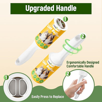 Extra Sticky Lint Roller for Pet Hair, 500 Sheets, 2 Handles | Compact Value Pack for Clothes, Couch, Car, Furniture & Bedding