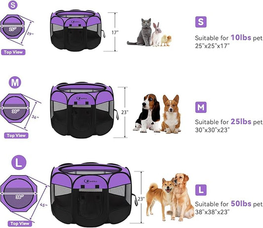 Siedihit Large Dog Playpen, Puppy Pet Playpen Indoor, Dogs Tent Crates Cage Indoor/Outdoor, Portable Pop Up Dog Kennel Playpen with Carrying Case for Dogs/Cats/Rabbits, Purple