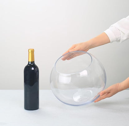 CYS EXCEL Large Glass Bubble Bowl (H-9.5" W-11", Approx. 3 Gal.) | Multiple Size Choices Fish Bowl Vase | Glass Round Bowl Terrarium | Globe Flower Vase Centerpiece