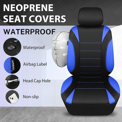 CAR PASS Neoprene Wetsuit Seat Covers, Waterproof Car Seat Covers Full Sets with 5mm Composite EVA, Universal Fit for Car Sedan, SUV Trucks Anti Slip with Airbag Compatible(Black Blue