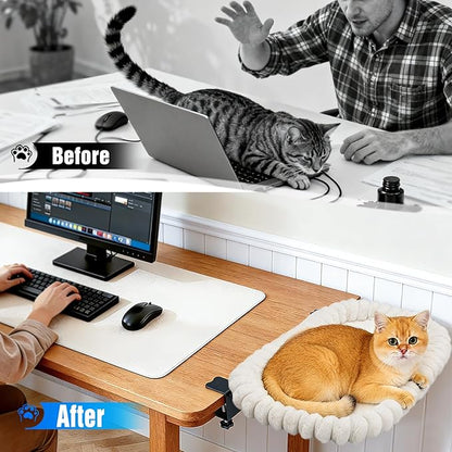 IPOW Cat Bed Heavy Duty Steel Frame Supports up to 50lbs Cat Desk Bed & Perch Space-Saving 91°Foldable with Soft Ultra-Plush Faux Fur for Small Medium Large Cats