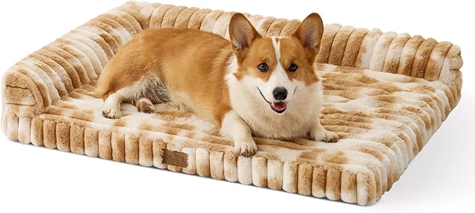 COZY KISS Medium Dog Bed, Faux Rabbit Fur Orthopedic Foam Dog Bed with Sides, Removable Washable Cover & Waterproof Lining, Comfortable Pet Couch for Medium Dogs, Tie-Dye Brown (36" L x 20" W x 6" Th)