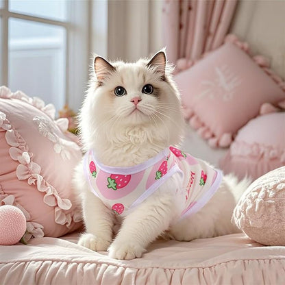 Pistha Pink Dog Shirts Cute Summer Dog Clothes Soft Pet T-Shirt Printed Puppy Shirt for Small Medium Dogs Cats Girl(Strawberry1,S)