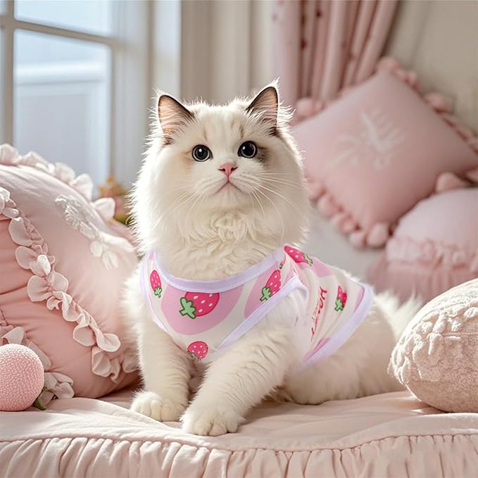 Pistha Pink Dog Shirts Cute Summer Dog Clothes Soft Pet T-Shirt Printed Puppy Shirt for Small Medium Dogs Cats Girl(Strawberry1,M)