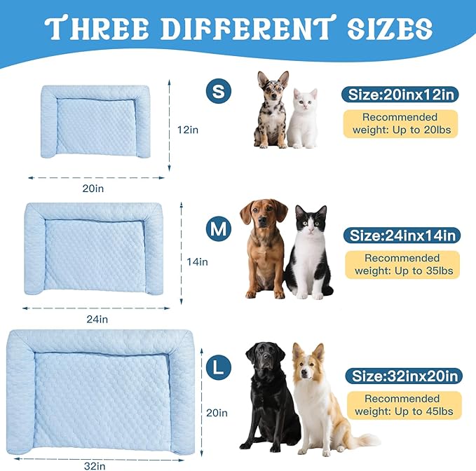 Cooling Mat - Thicken Pad for Small Dog & Cat, Ultra-Comfortable & Machine Washable | Foldable Design Mat for Dogs, Crates & Indoor Use (Blue, 24''*14'')