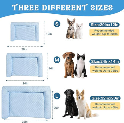 Cooling Mat - Thicken Pad for Small Dog & Cat, Ultra-Comfortable & Machine Washable | Foldable Design Mat for Dogs, Crates & Indoor Use (Blue, 24''*14'')