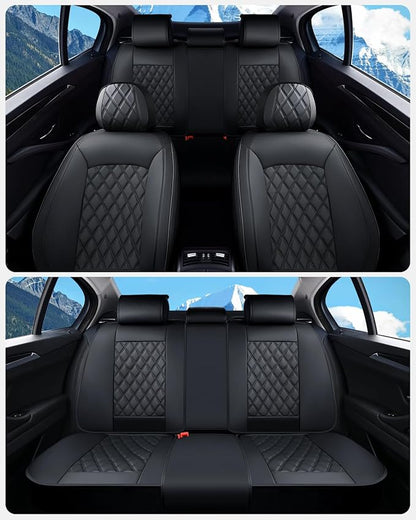 Huidasource Car Seat Cover, Nappa Leather Seat Covers, Velcro Adjustable, Compatible with Airbags, Armrests, Child Seat, Seat Belts, Universal Fit for Most Cars, Vans, Trucks, SUVs (Full Set/Black)