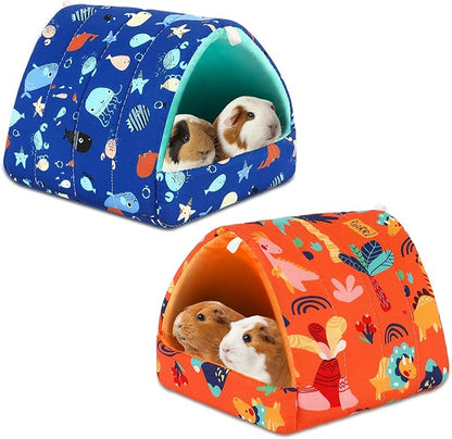 UPINS 2 Pack Guinea Pig Bed, Guinea Pig Hideout Washable Small Animal House Cage Accessories for Dwarf Rabbits Chinchillas Hamsters Hedgehogs Ferrets Bearded Dragons and Rats