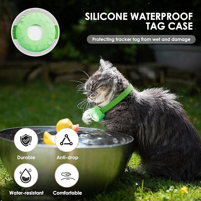 Cat Tracker, GPS Tracker Compatible with Apple Find My App(Only iOS), Waterproof Cat Trackers Collar with Bell and Safety Elastic Buckle,No Monthly Fee (Green)