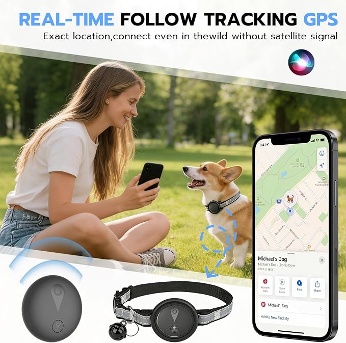 GPS Pet Tracker for Dogs & Cats, Smart Collar with Real-Time Location | No Monthly Fee, Activity Monitoring, Adjustable Reflection Strap, Find My Compatible, Lightweight Wear, Plug And Play