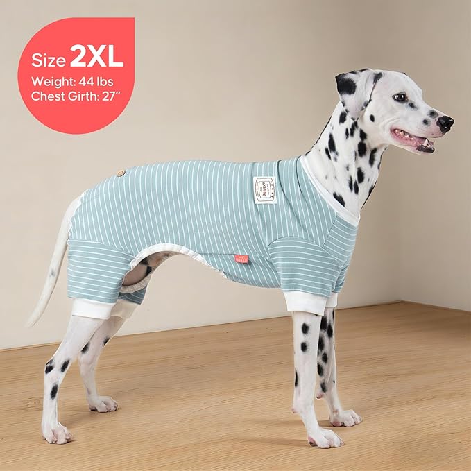 KYEESE Dog Pajamas Striped Clothes Pet PJS Lightweight Doggie Jammies 4 Legs Outfit Soft Dog Pajamas Cozy Pet Clothes Onesie Comfortable PJS for Medium Dogs Doggie Onesie,Green Striped, XX-Large
