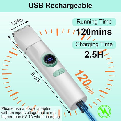 TBTeek Dog Clippers with LED Light, Cordless Dog Grooming Kit 5 in 1, Rechargeable Quiet Pet Clippers Paw Trimmer Nail Grinder for Body Face Ears Paw Nail