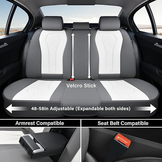 Coverado Rear Seat Covers, White Car Seat Cover, Back Seat Cover, 3-Pieces Luxury Car Seat Cushion, Leather Seat Cover Seat Protector Universal Fit Most Cars