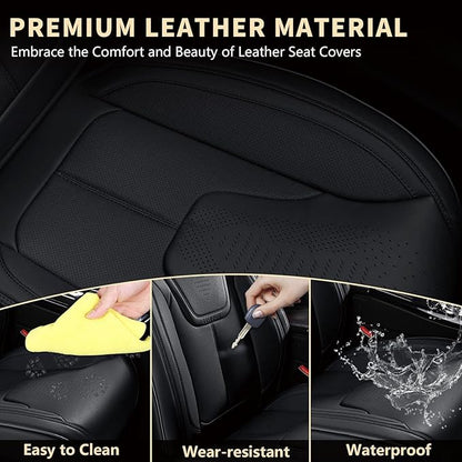 FLORICH Front Car Seat Covers, Luxury Waterproof Faux Leather Seat Covers Cushion, Black Car Seat Cover Protectors Universal Fit for Most 5 Seats Vehicles - Black