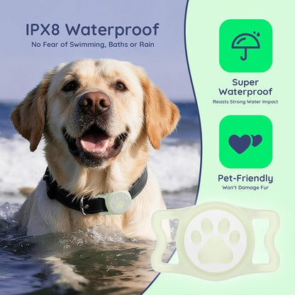IP68 Waterproof Dog AirTag Holder for Dog Collar, Soft, Stretchy Silicone | Full-Body Protection, Easy Tool-Free Installation, Quiet, No-Dangle Fit, Lightweight, Fits Dog & Cat Collars of All Widths