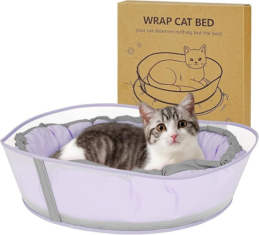 Cat Beds for Indoor Cats, Round Dog Bed for Small Dogs, Puppy, Kitten -Soft Plush Washable Cat Bed Calming with Protective Shield (Purple，18 Inches)