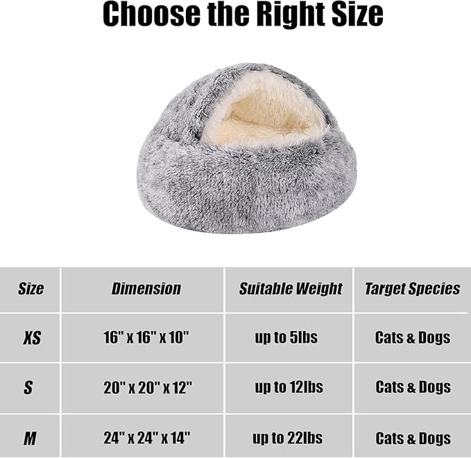 Keep Warm Lapcatz Nest Bed, Cat Bed Round Fluffy Hooded Cat Bed Cave, Anti-Slip Bottom and Machine Washable,Removable Washable Round Beds for Small Medium Pets (Coffee,70cm/27.5inch)