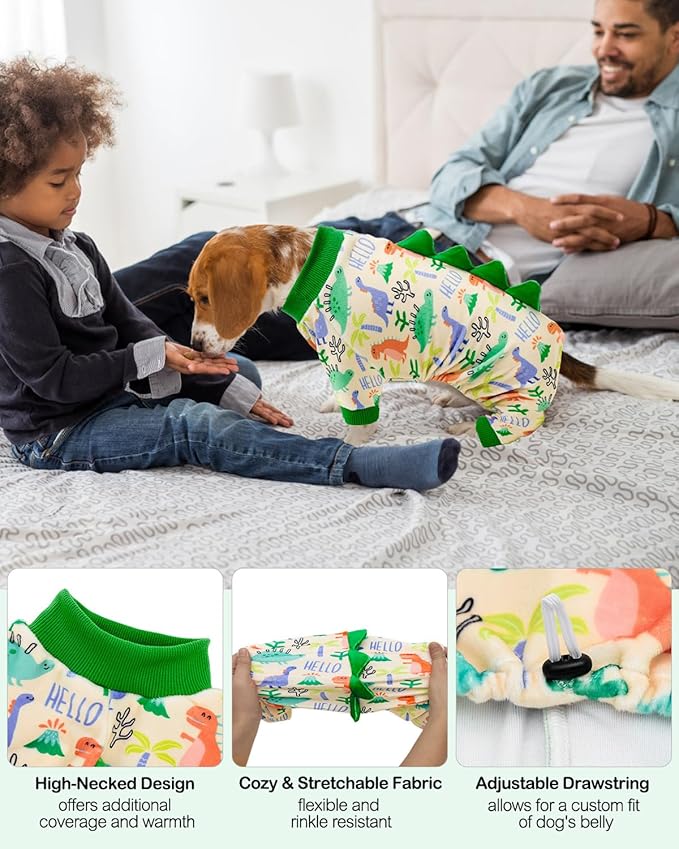 CuteBone Dinosaur Costume Dog Pajamas, Stretchy Spandex Crystal Velvet Sleepwear Coat for Small Dogs, Soft & Warm Pet Outfit Clothes for Cold Weather, Cozy Pullover Design COSP15XL