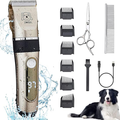IWEEL Dog Clippers, 2-Speed Professional Rechargeable Cordless Cat Shaver and Low Noise Water Proof Electric Dog Trimmer Pet Grooming Kit Animal Hair Clippers Tool with Scissors Combs