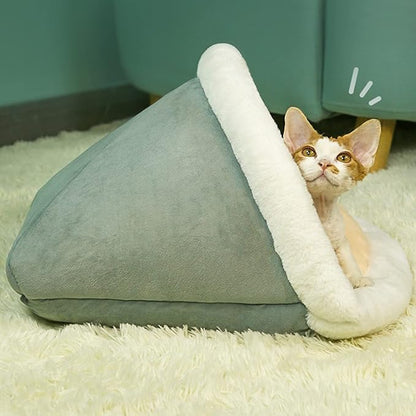 Cat Sleeping Bag Semi Closed Plush Soft, Mint Green, 15.7x20.5 Inch - Washable, Multifunctional Pet Bed, Ideal for Indoor Cats and Puppies (Cat Litter-Gentleman Gray)
