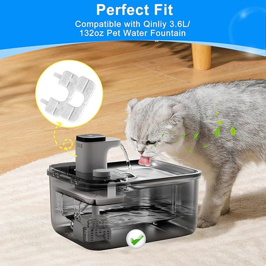 12+12 Pack Pet Water Fountain Filter Compatible with Qinliy 3.5L Cat Water Fountain with Filter, Cat Water Filter Fountain with Replacement Filters & Pump Pre-Filter Sponges