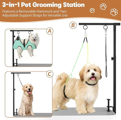 Dog Grooming Table Arm, 31.5"-43.3" Adjustable Pet Stand with Hammock & Clips – 3-in-1 Grooming Kit for Nail Trimming, Haircut & Drying, Home Supplies for Small Dogs