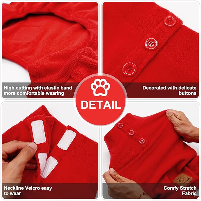 cyeollo Dog Pajamas Turtleneck Thermal Dog Pjs Fleece Stretchy Jumpsuit Warm Pet Clothes Doggie Jammies Winter Outfits for Small Size Dogs Color Red