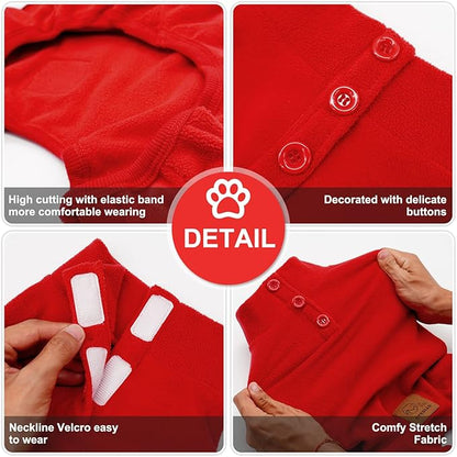 cyeollo Dog Pajamas for Medium to Large Sized Dogs Fleece Dog Pjs Warm Doggie Onesie Jumpsuit Stretchable Winter Coat Pet Clothes Girl Boy, Color Red