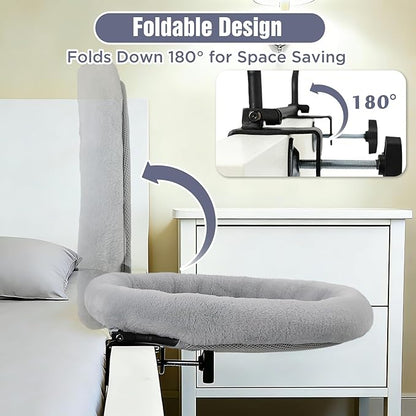 IPOW Heavy Duty Steel Frame 180°Rotating Cat Bedside Bed Semi-Circular Cat Bed for Bedside, Soft Faux Rabbit Fur Material, Suitable for Various Desktops-Maximum Hold Up to 40lb