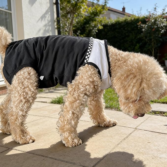 Kukaster Pet Dog Surgical Suit - Recovery Onesie for Dogs After Surgery, Spayed Female/Male Puppy, Breathable Anti-Lick Clothes, Alternative to Cone(Black and White-xs)